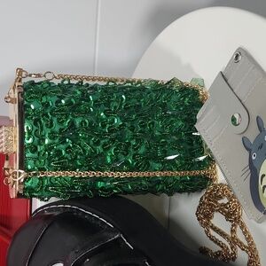 Green Sequin Mini Bag with Gold Chain